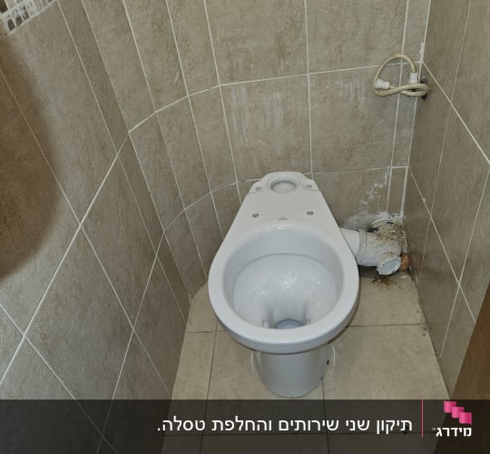 אסלה מותקנת בחדר שירותים עם אריחי קרמיקה